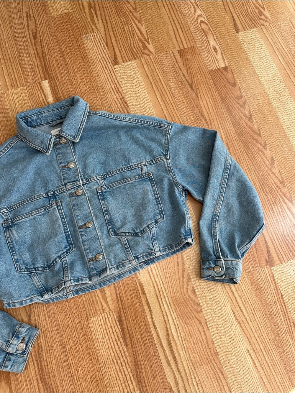 Topshop Light Blue Cropped Denim Jacket